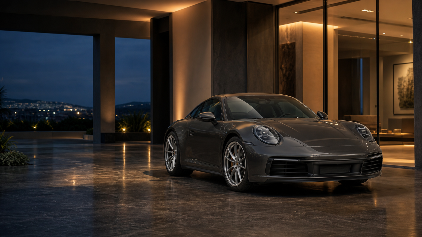 Coupé premium em showroom contemporâneo